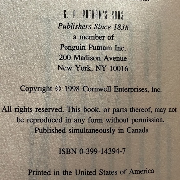 1st Edition 1st Print 1998 Patricia Cornwell Point of Origin hardcover book - Picture 6 of 12